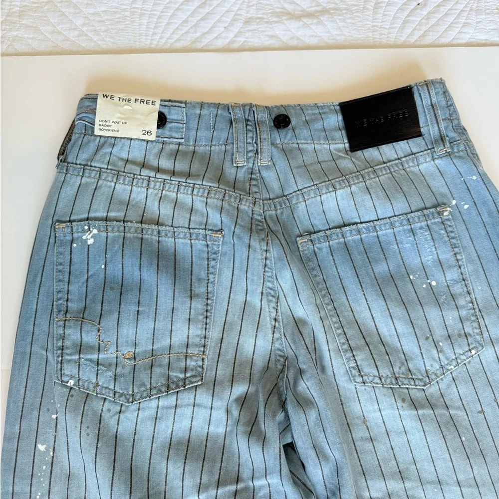 Free People We The Free Don't Wait Up Pinstripe Boyfriend Jeans, Blue | 26 - Picture 9 of 11